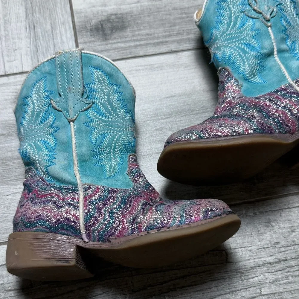 Baby/Toddler Sparkle Western Boots in Blue and Pink